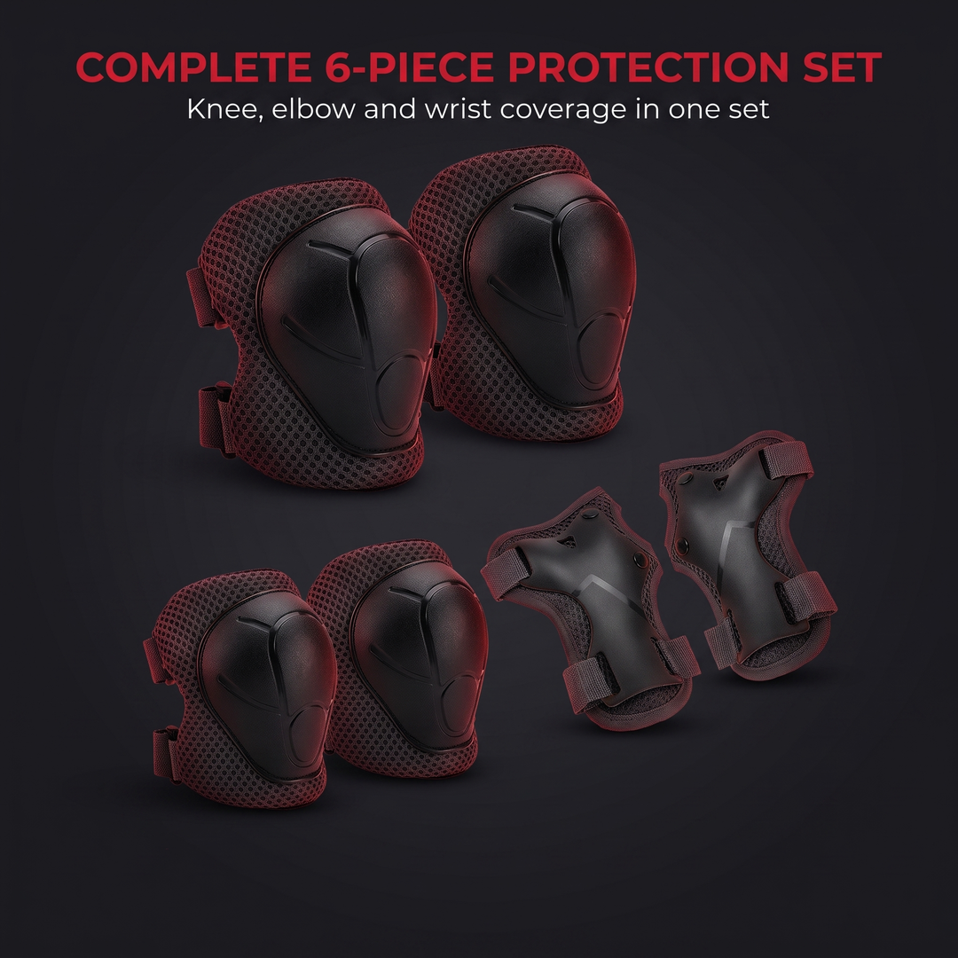 Kids 6-Piece Knee Elbow Wrist Guards - Complete 6-Piece Set Layout