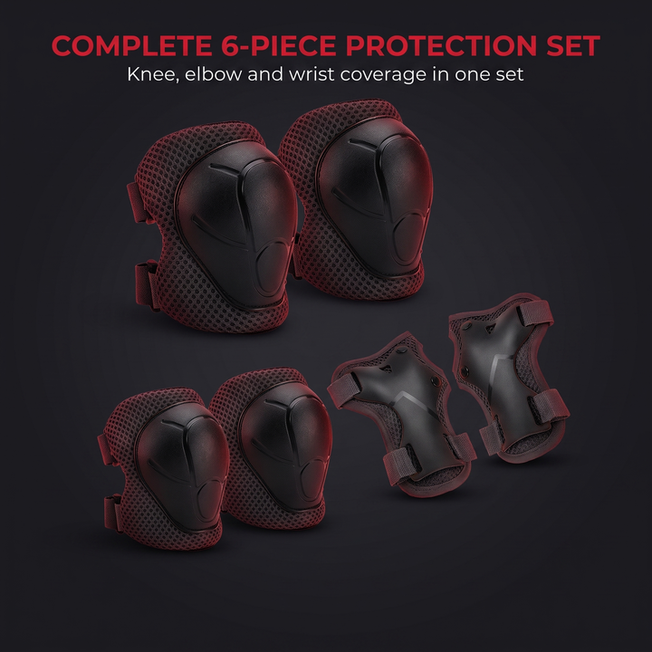 Kids 6-Piece Knee Elbow Wrist Guards - Complete 6-Piece Set Layout