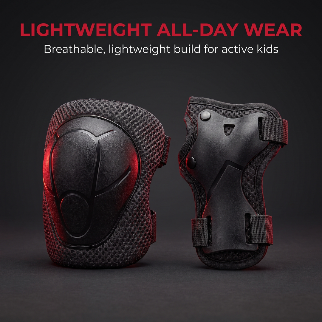 Kids 6-Piece Knee Elbow Wrist Guards - Lightweight Everyday Wear
