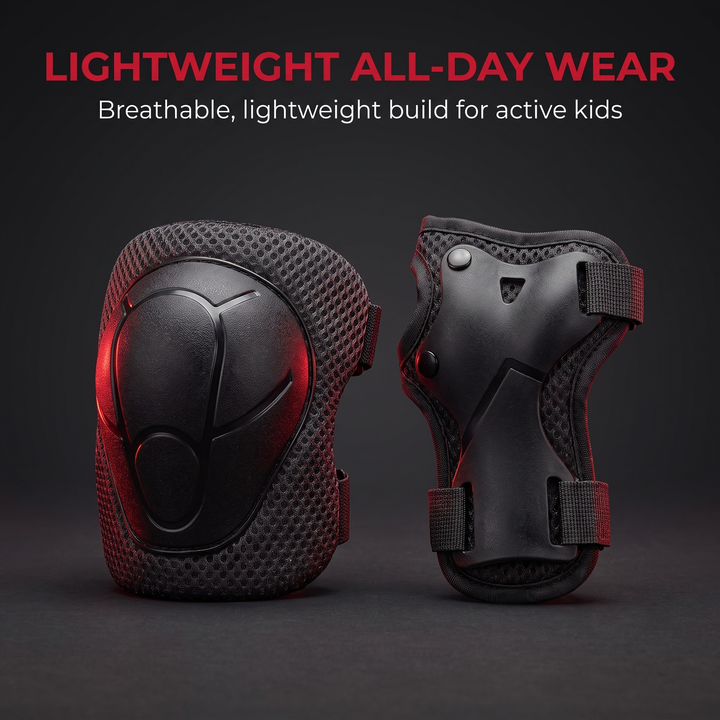 Kids 6-Piece Knee Elbow Wrist Guards - Lightweight Everyday Wear