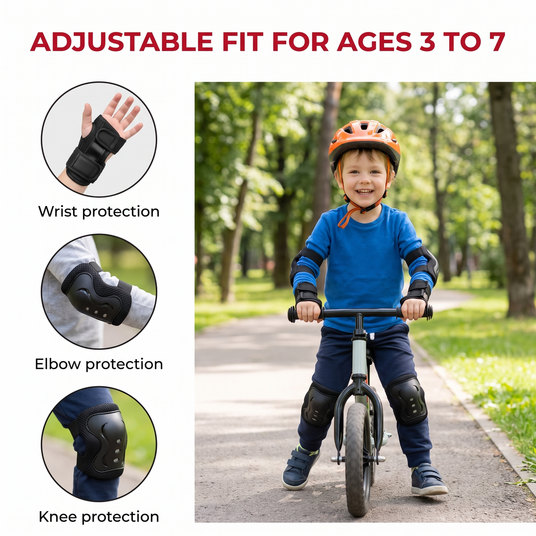 Kids 6-Piece Knee Elbow Wrist Guards - Sized for Ages 3 to 7