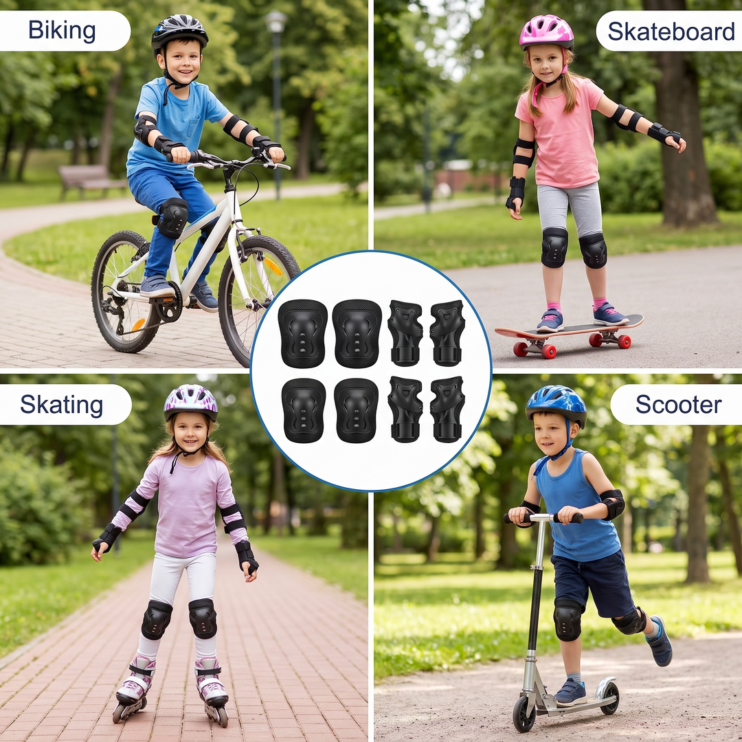Kids 6-Piece Knee Elbow Wrist Guards - Skating Cycling and Outdoor Play