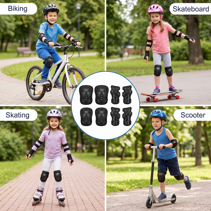 Kids 6-Piece Knee Elbow Wrist Guards - Skating Cycling and Outdoor Play
