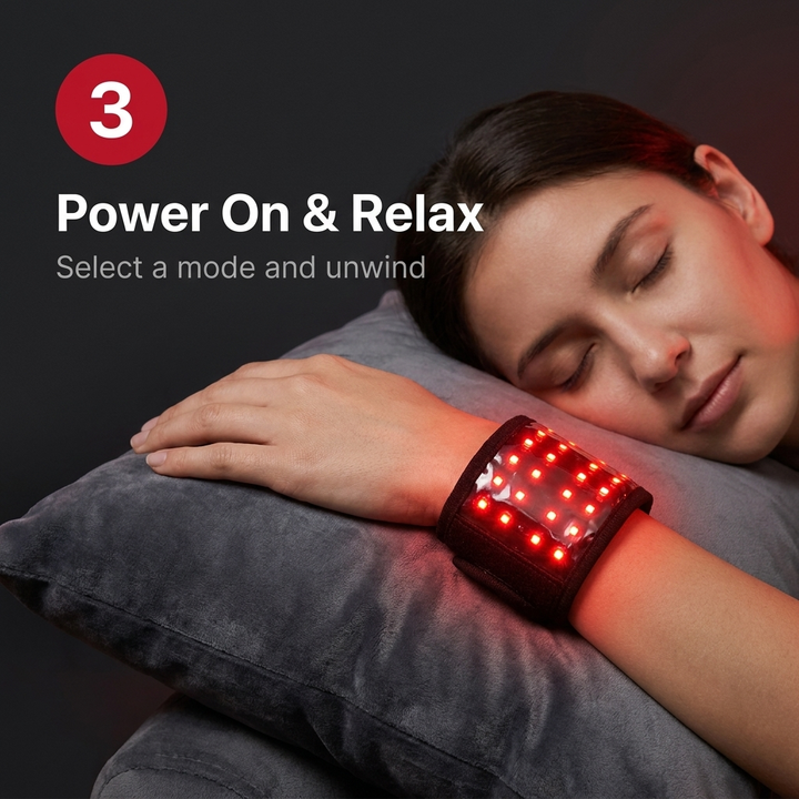 Rechargeable Red Light Therapy Wrist Wrap - step 3, power on and relax