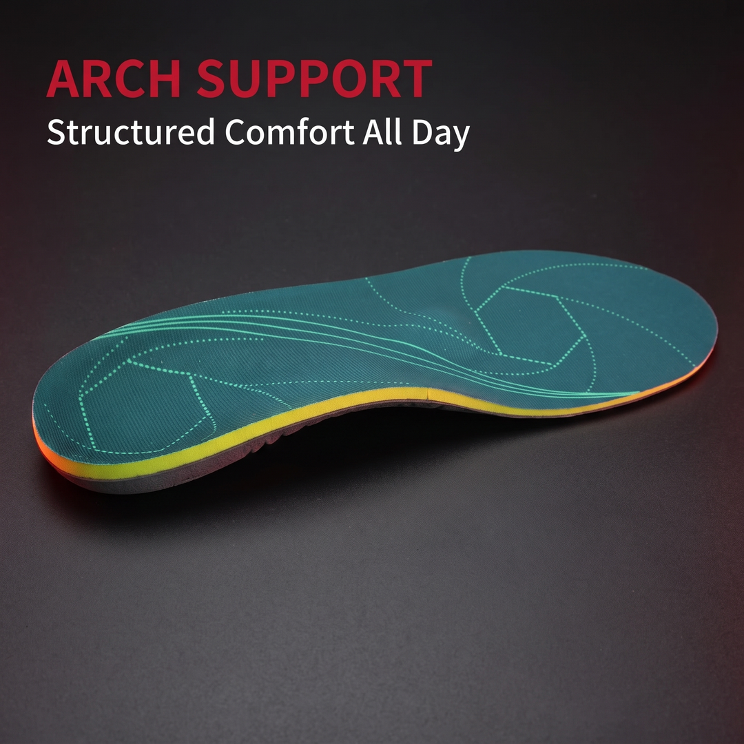Orthopedic shoe insole with structured arch support for all-day comfort