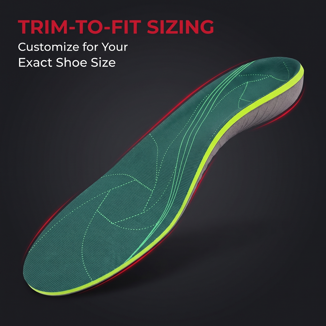 Orthopedic shoe insole with trim-to-fit sizing for a custom fit