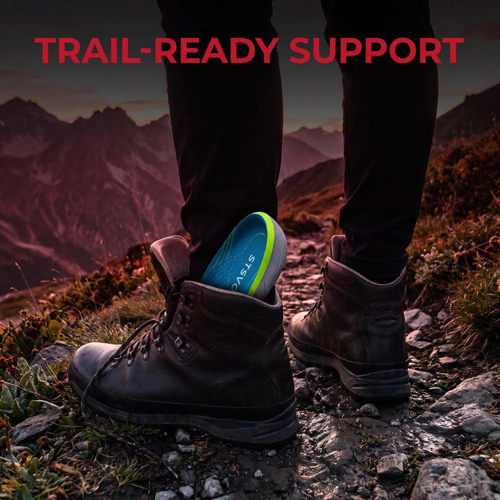 Hiker with orthopedic arch support insole inside hiking boot