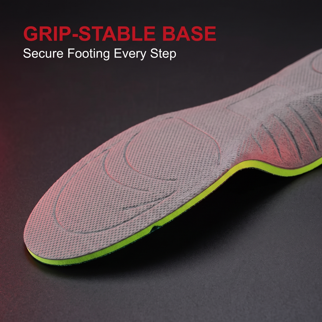 Orthopedic shoe insole underside showing grip-stable base texture