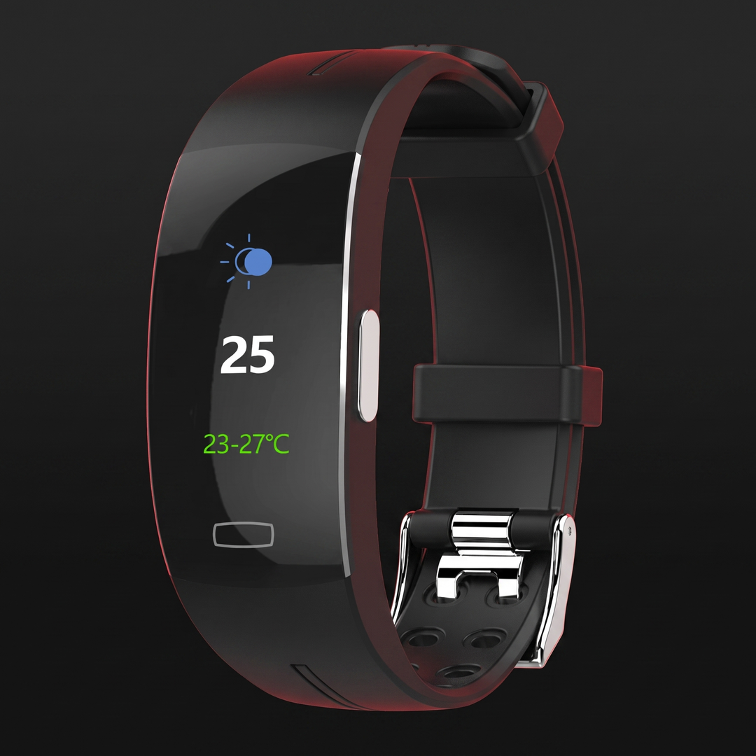 PHYSIOATHLETX Smart Fitness Band activity tracker, black and silver, front view