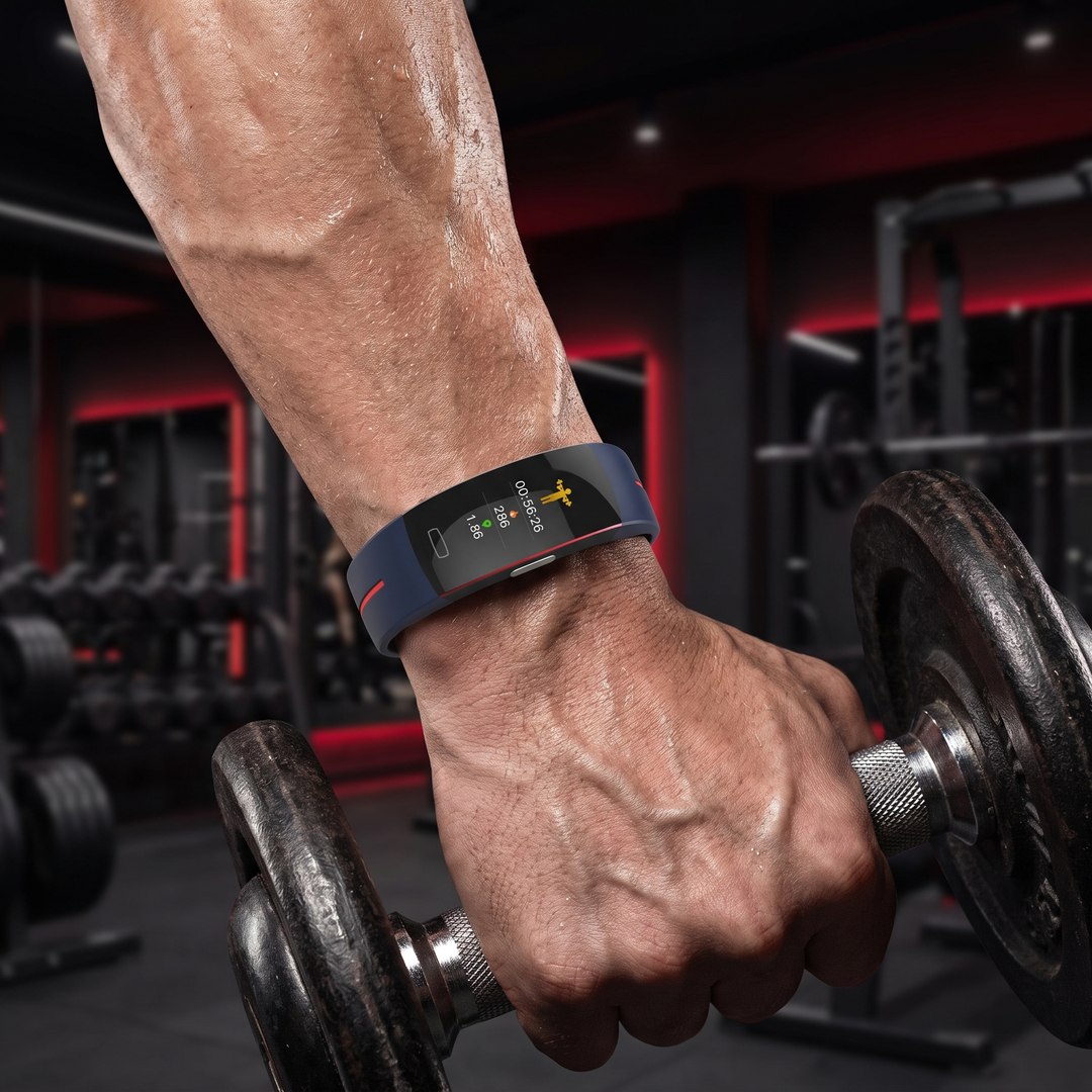 PHYSIOATHLETX Smart Fitness Band worn during gym workout