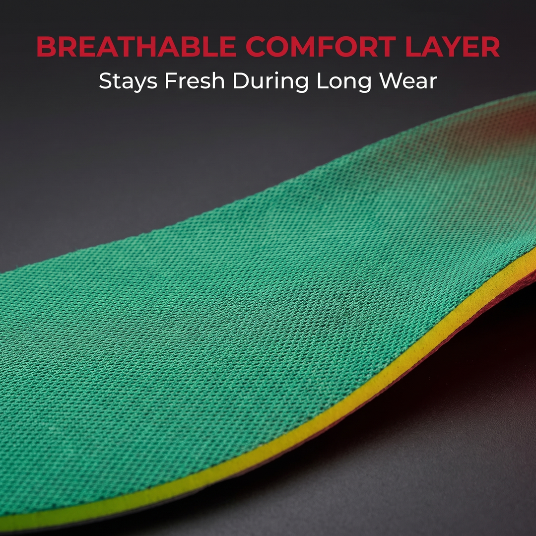 Orthopedic shoe insole with breathable comfort layer for long wear