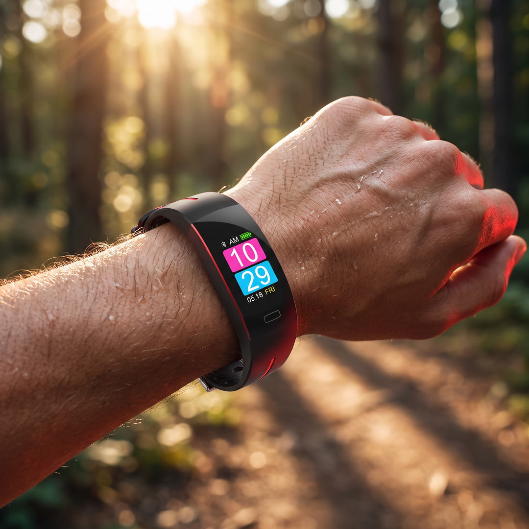 PHYSIOATHLETX Smart Fitness Band worn while running outdoors