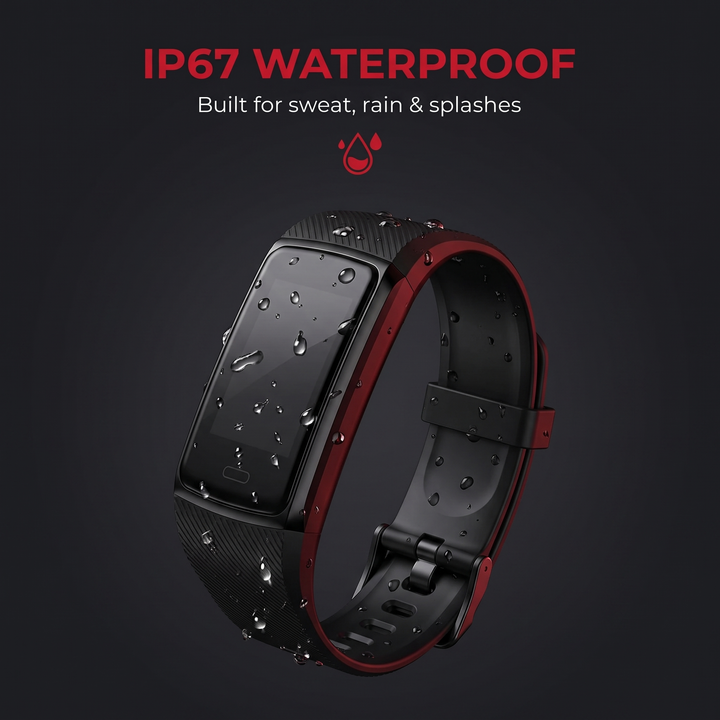 IP67 waterproof smart fitness band built for sweat, rain and workout splashes