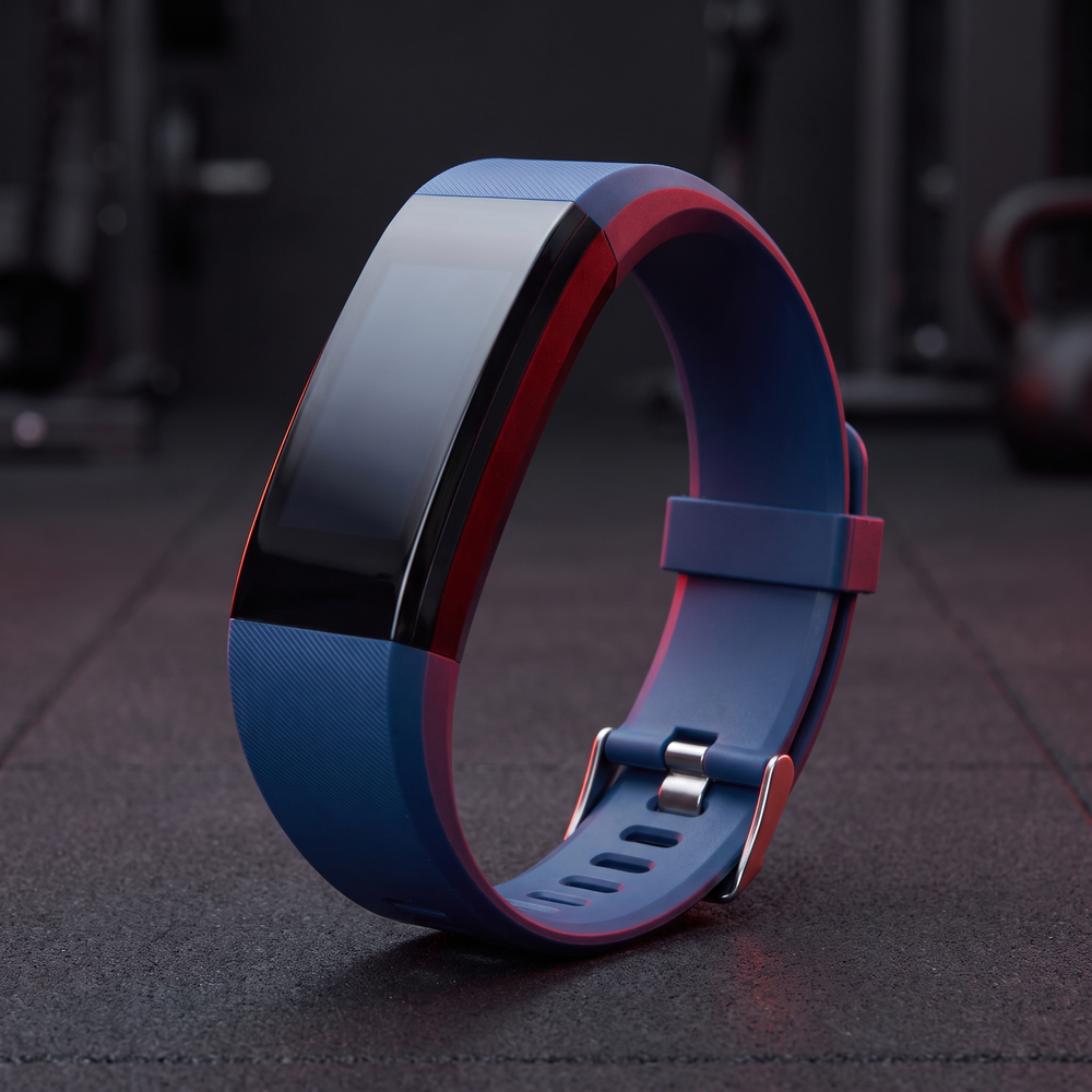 PHYSIOATHLETX smart fitness band in blue, waterproof activity tracker bracelet