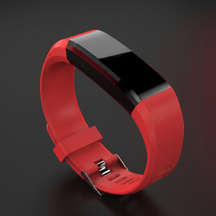 PHYSIOATHLETX smart fitness band in red, waterproof activity tracker for fitness tracking