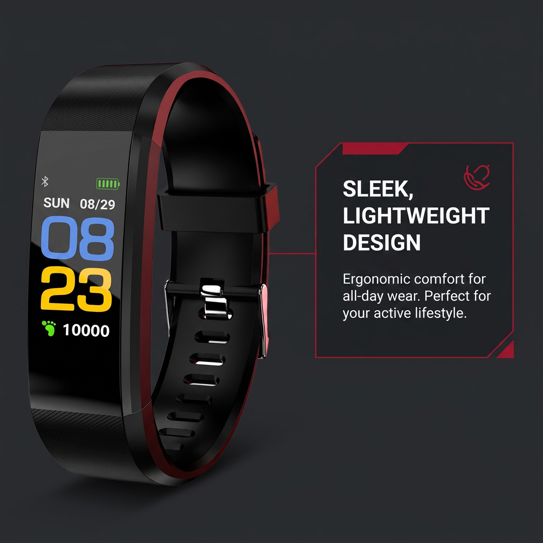 PHYSIOATHLETX fitness band feature callout: sleek, lightweight everyday design