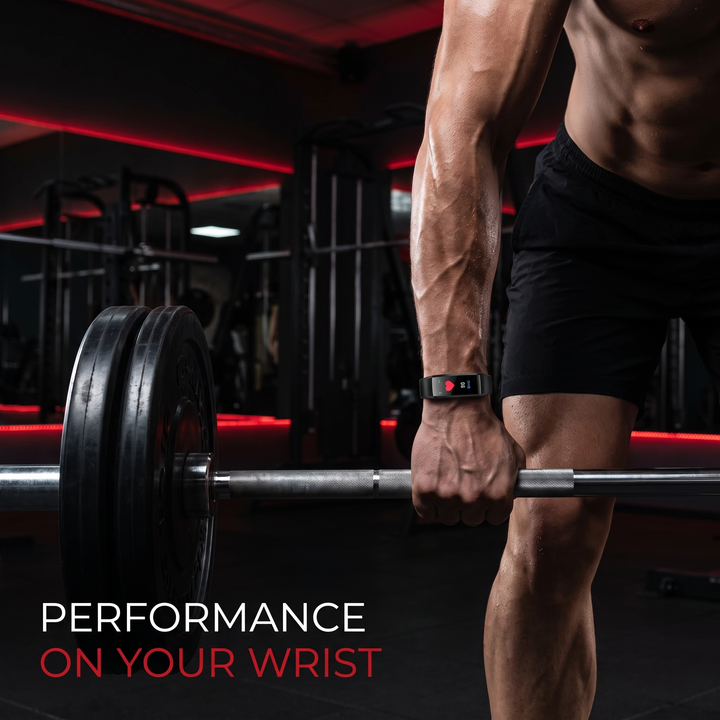 PHYSIOATHLETX fitness band lifestyle photo: gym workout wearing the activity tracker