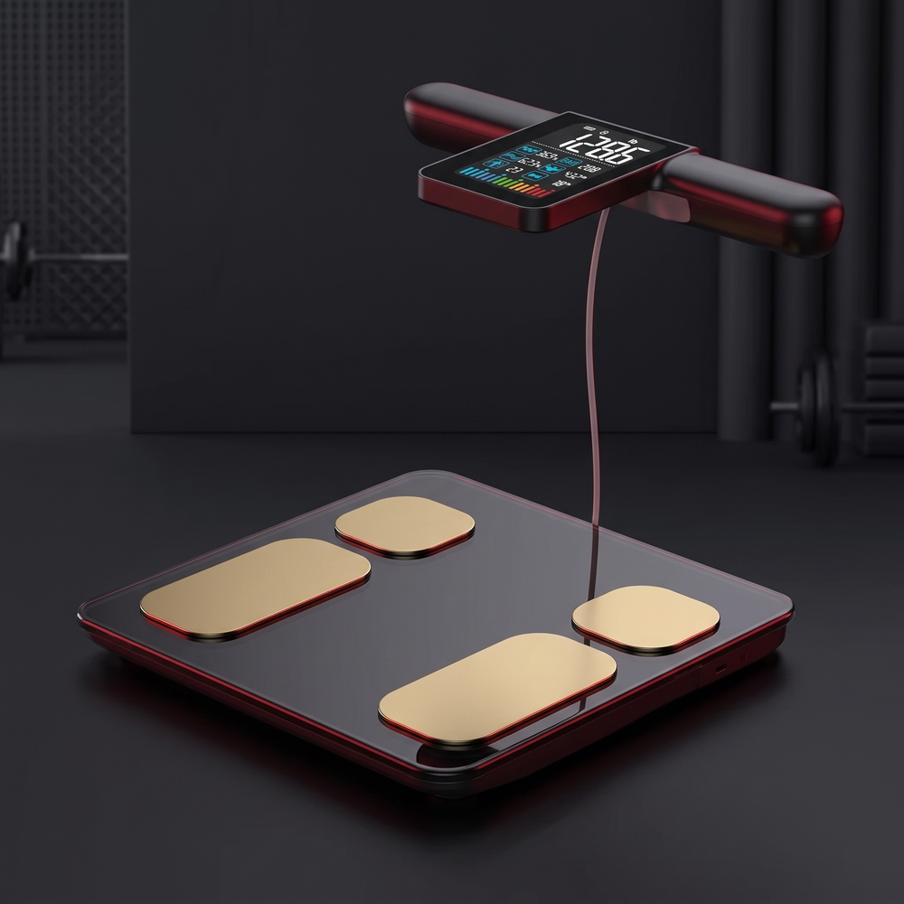 Angled view of PHYSIOATHLETX digital body composition scale