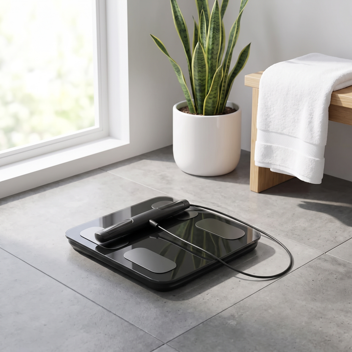 PHYSIOATHLETX scale styled in a modern bathroom