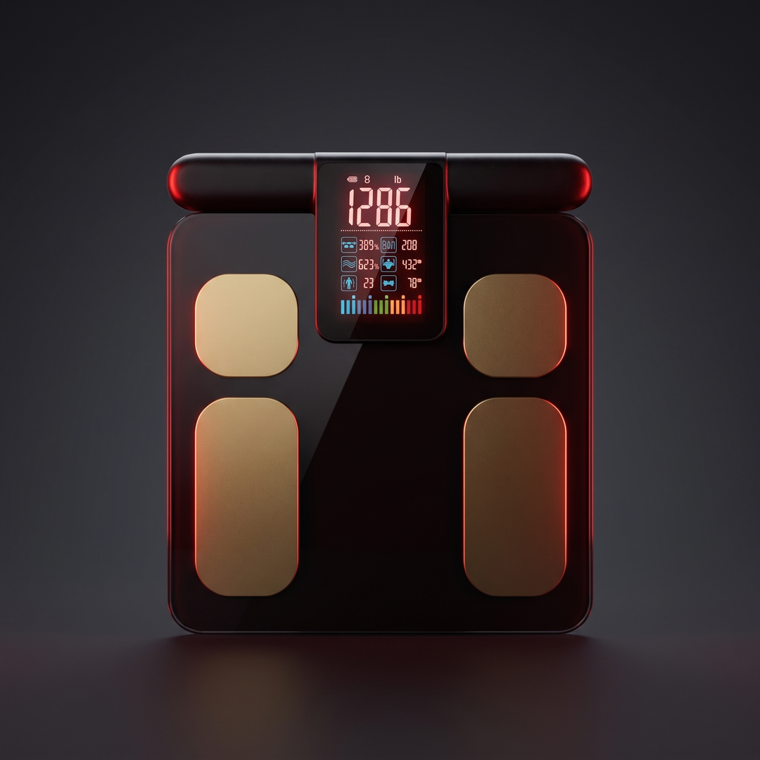 PHYSIOATHLETX smart scale with sleek dark studio design