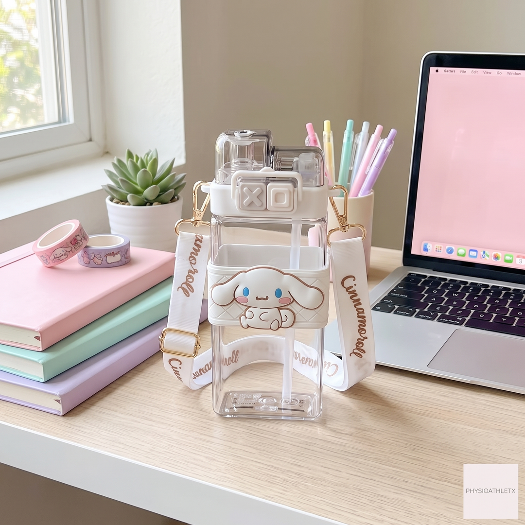 Kawaii Cartoon Straw Tumbler Cup - Desk Lifestyle Scene
