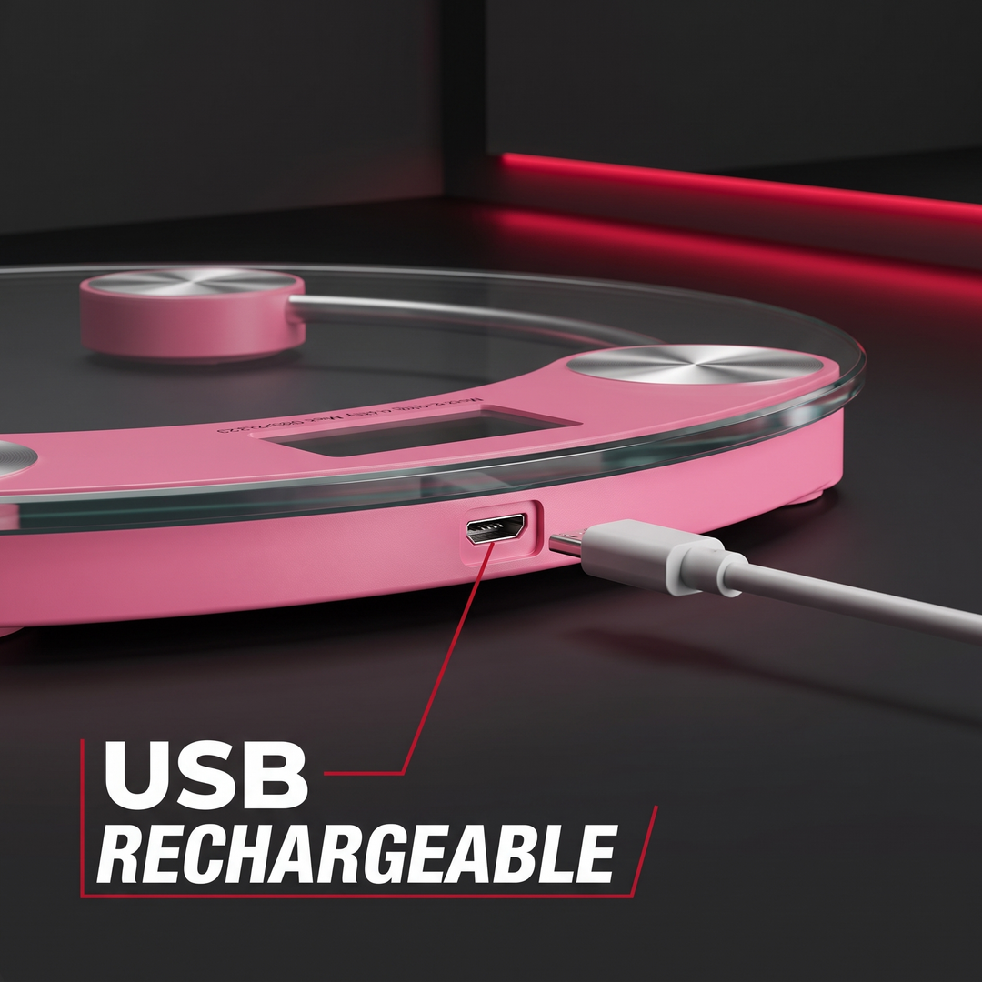 USB rechargeable charging port - convenient cordless fitness scale power