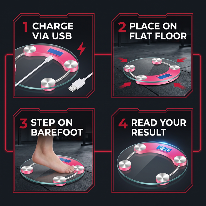 How it works - charge, place, step on, track your fitness journey