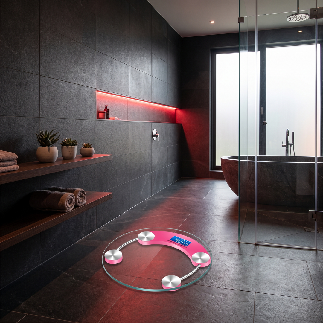 PHYSIOATHLETX scale in modern bathroom - home fitness weight tracking
