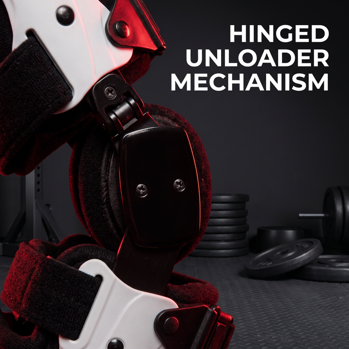Adjustable OA Unloader Knee Brace - hinged unloader mechanism close-up