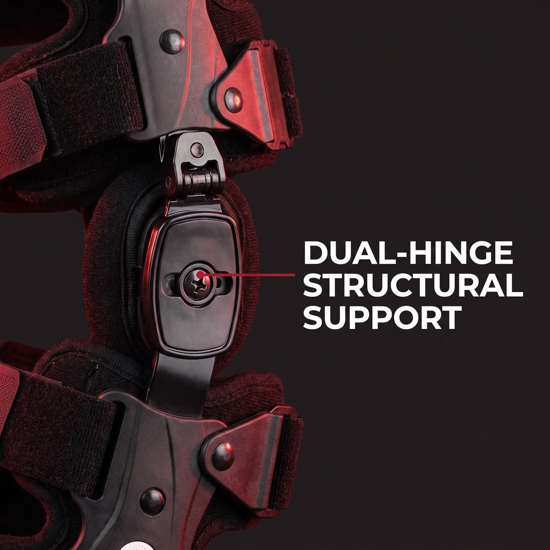 Dual-hinge structural support mechanism close-up