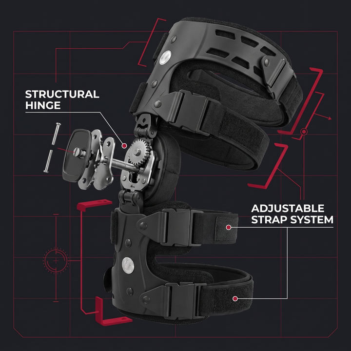 Mechanical diagram of structural hinge and adjustable strap system