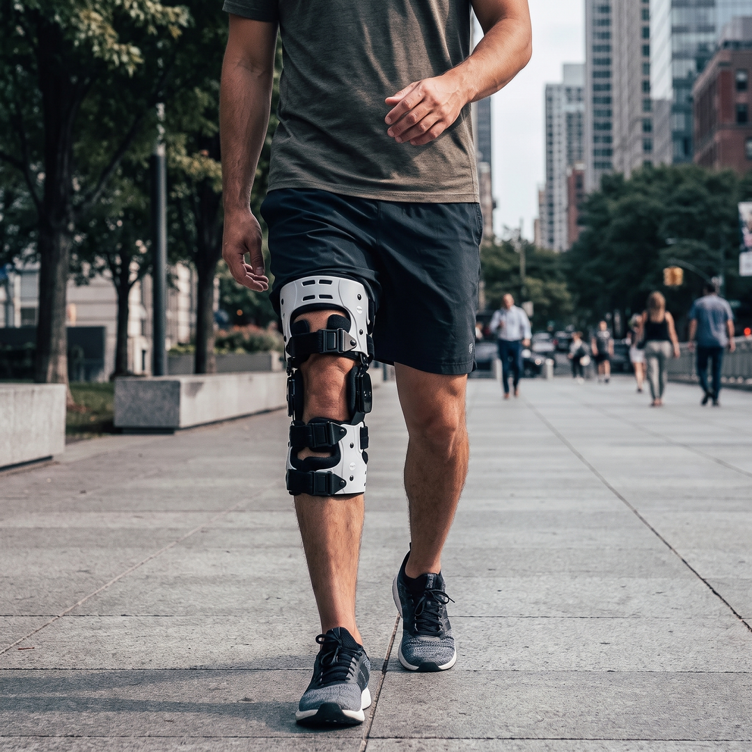 Adjustable OA Unloader Knee Brace - walking outdoors lifestyle