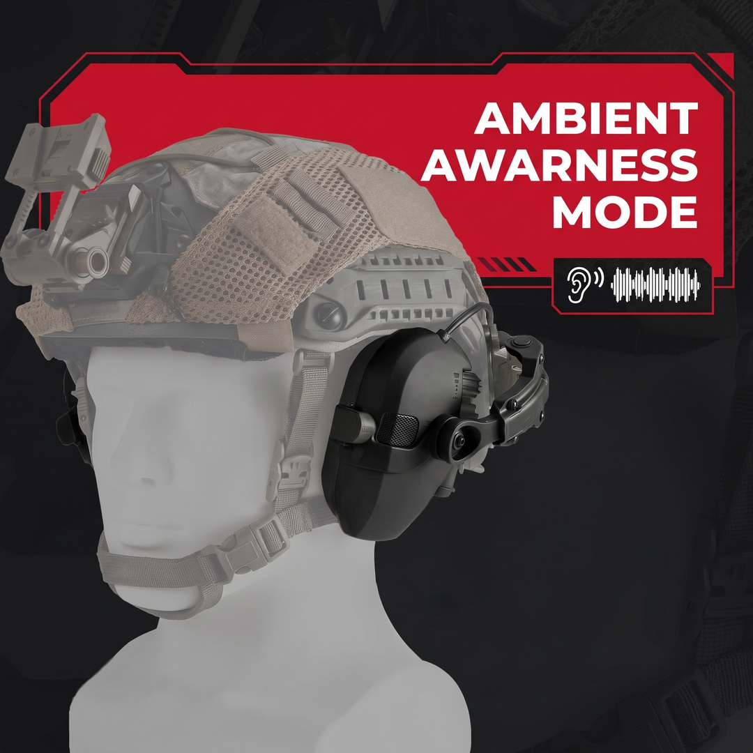 Professional Tactical Helmet Headset Active Noise Cancelling Ear Protection - Ambient Awareness Mode Feature