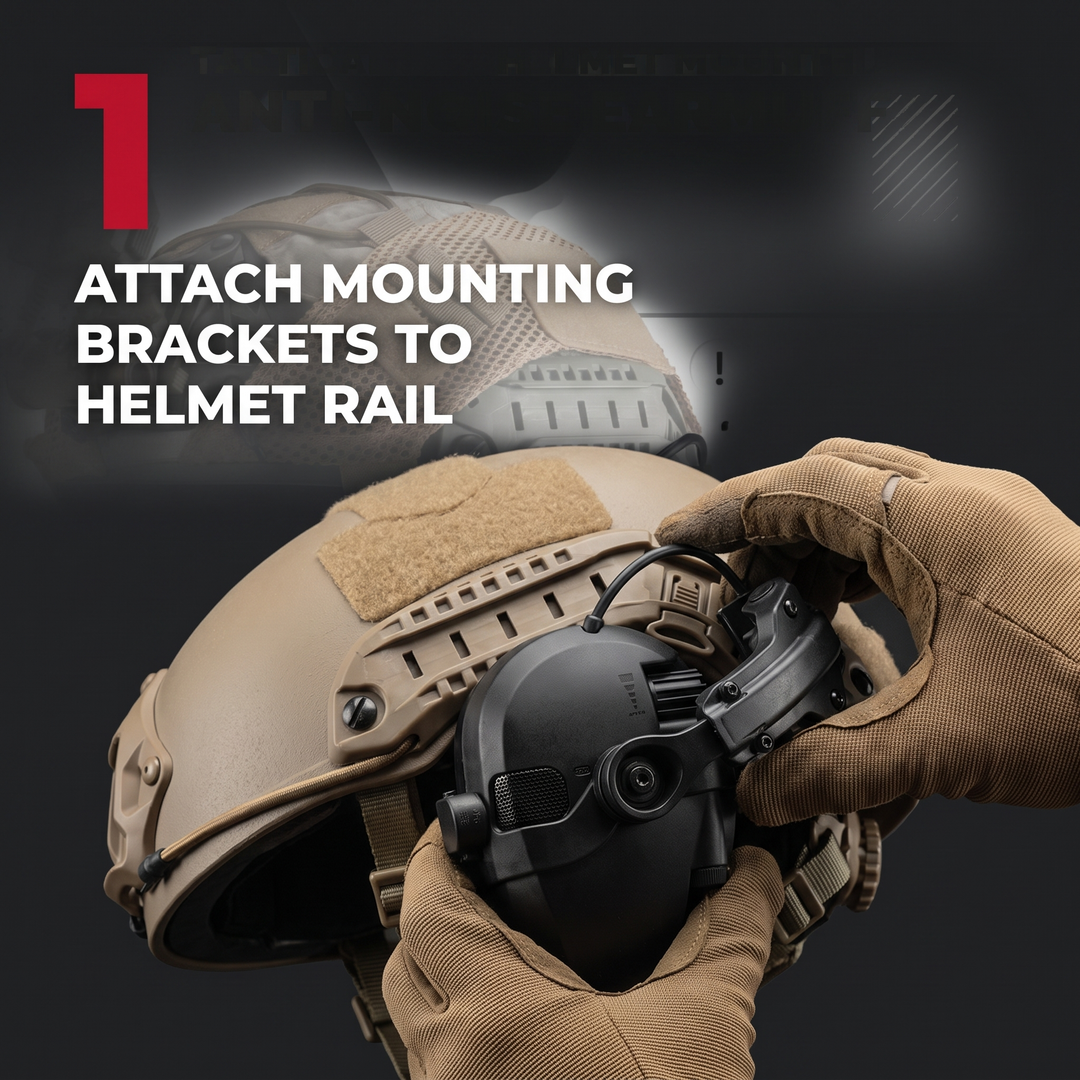 Professional Tactical Helmet Headset Active Noise Cancelling Ear Protection - How To Attach Mounting Brackets Step 1