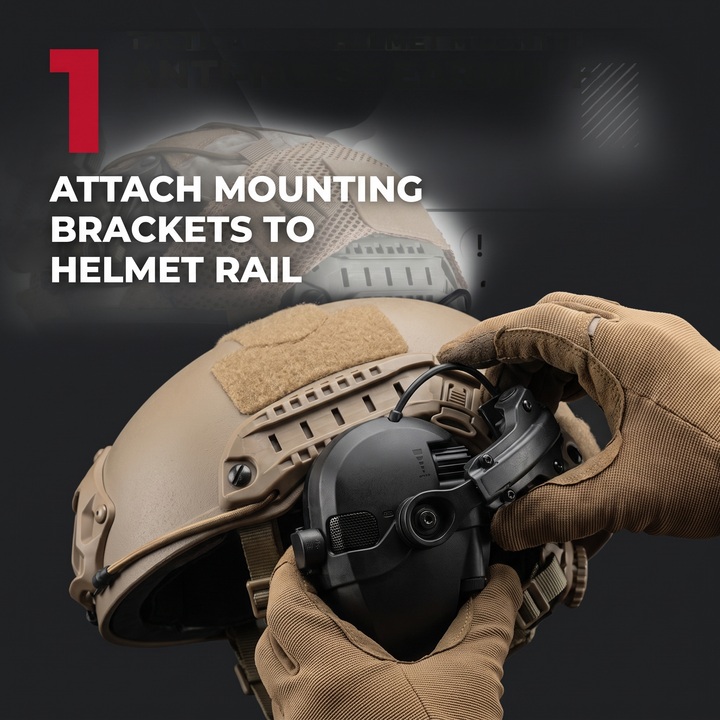 Professional Tactical Helmet Headset Active Noise Cancelling Ear Protection - How To Attach Mounting Brackets Step 1