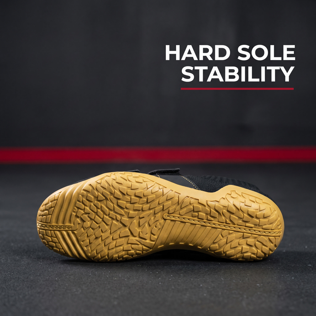 Hard sole stability feature - squat training shoe sole close-up