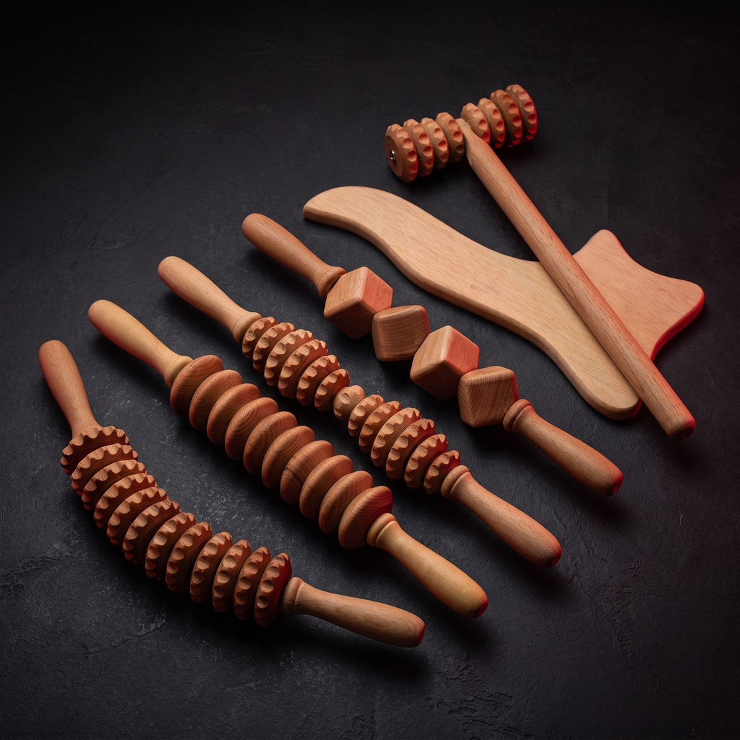 Professional Wooden Massage Roller Set - Natural Wood Multifunctional Body Roller for Muscle Recovery