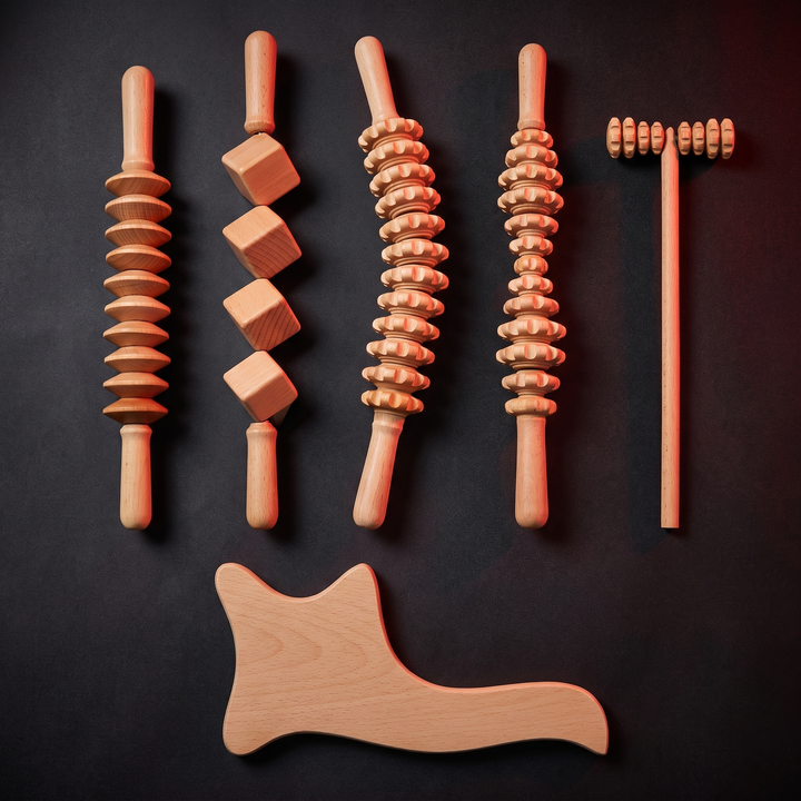 5-Piece Natural Wood Massage Roller Set