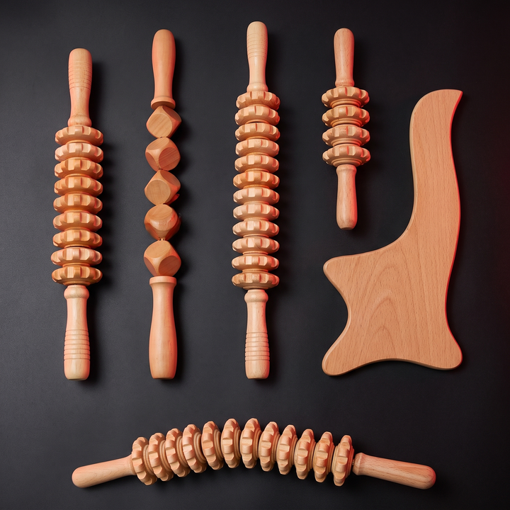 6-Piece Natural Wood Massage Roller Set