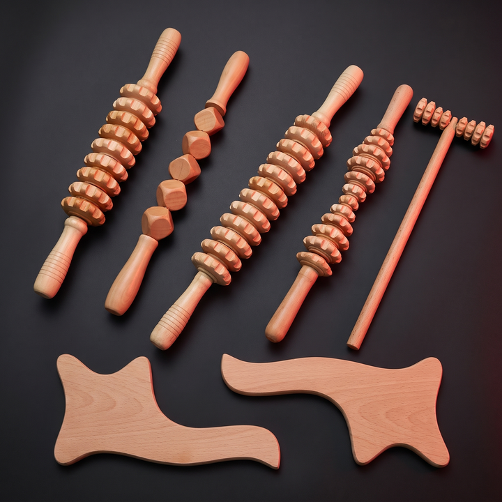 8-Piece Natural Wood Massage Roller Set