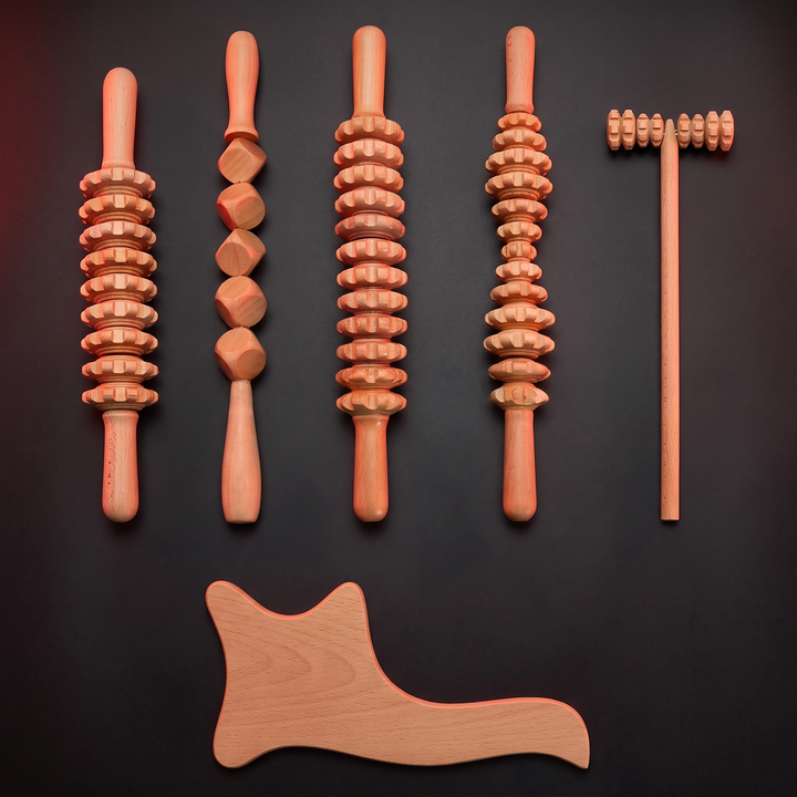 14-Piece Deluxe Natural Wood Massage Roller Set