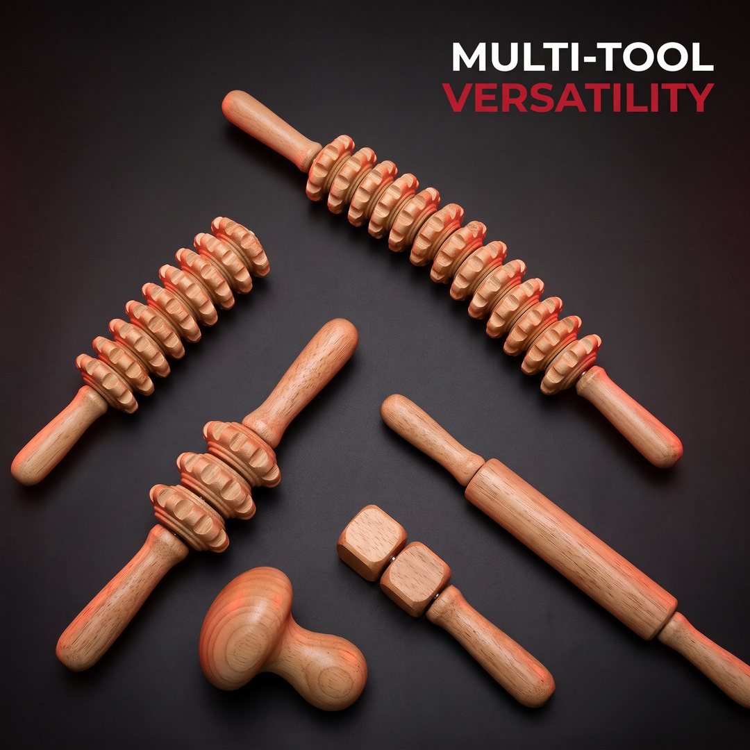 Multi-Tool Wooden Massage Roller Shapes - Versatile Body Recovery Set