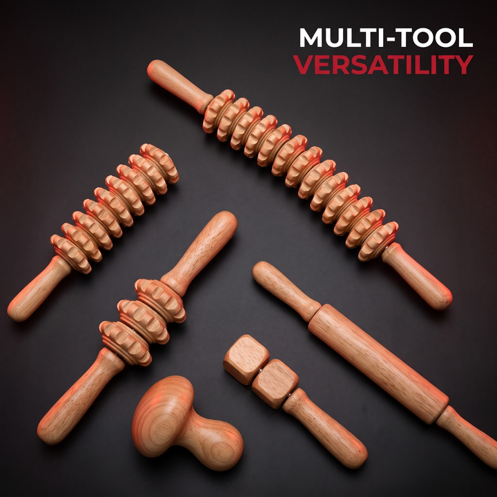 Multi-Tool Wooden Massage Roller Shapes - Versatile Body Recovery Set