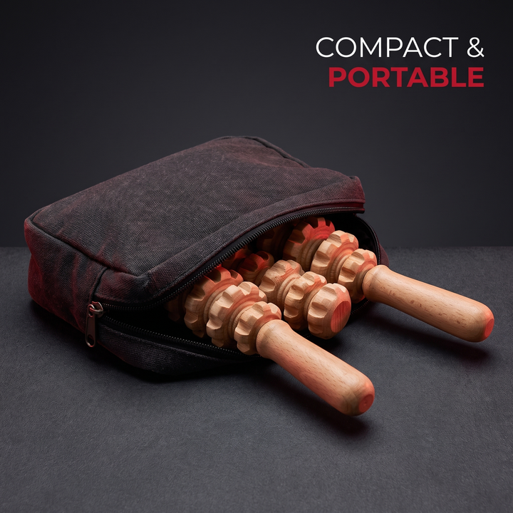 Compact Portable Wooden Massage Roller Set Storage