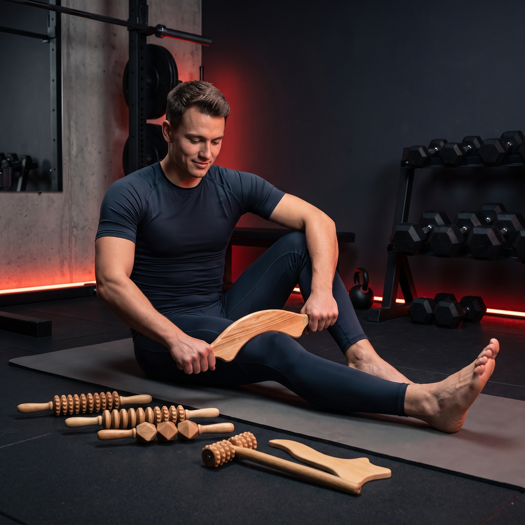 Post-Workout Self-Massage Routine with Wooden Massage Roller Set