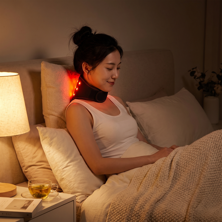 Bedtime relaxation ritual with neck wrap