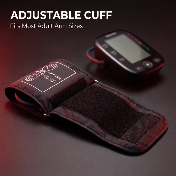 Adjustable arm cuff design fits most adult arm sizes
