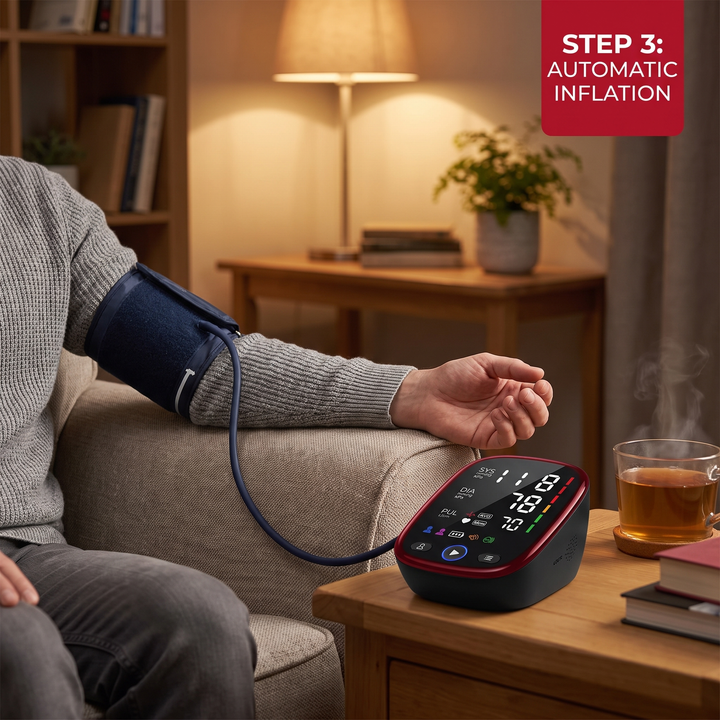 Step 3: automatic cuff inflation for hands-free measurement