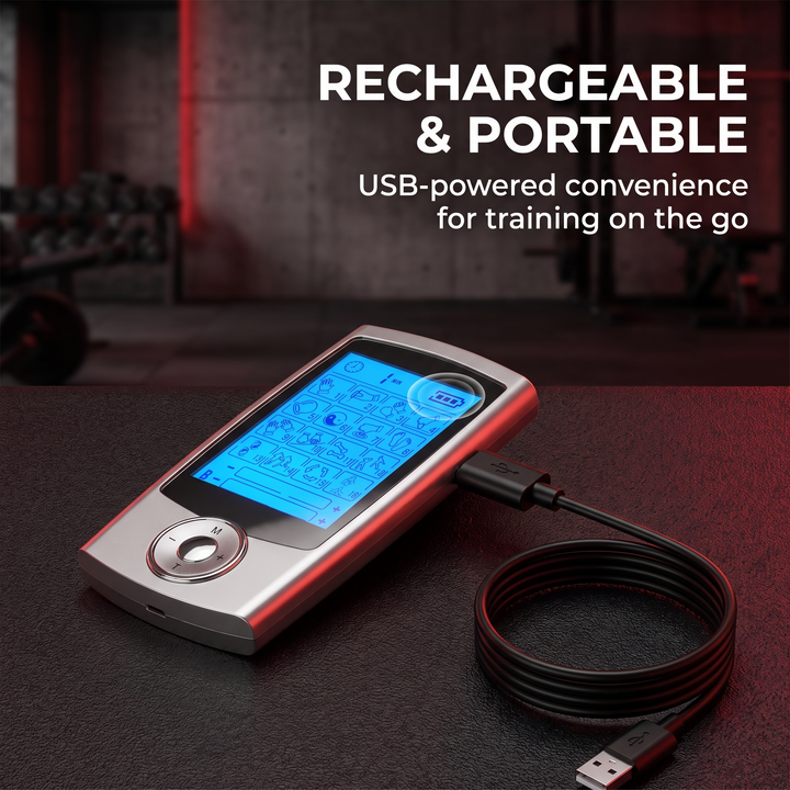 Rechargeable USB-powered EMS TENS muscle stimulator controller
