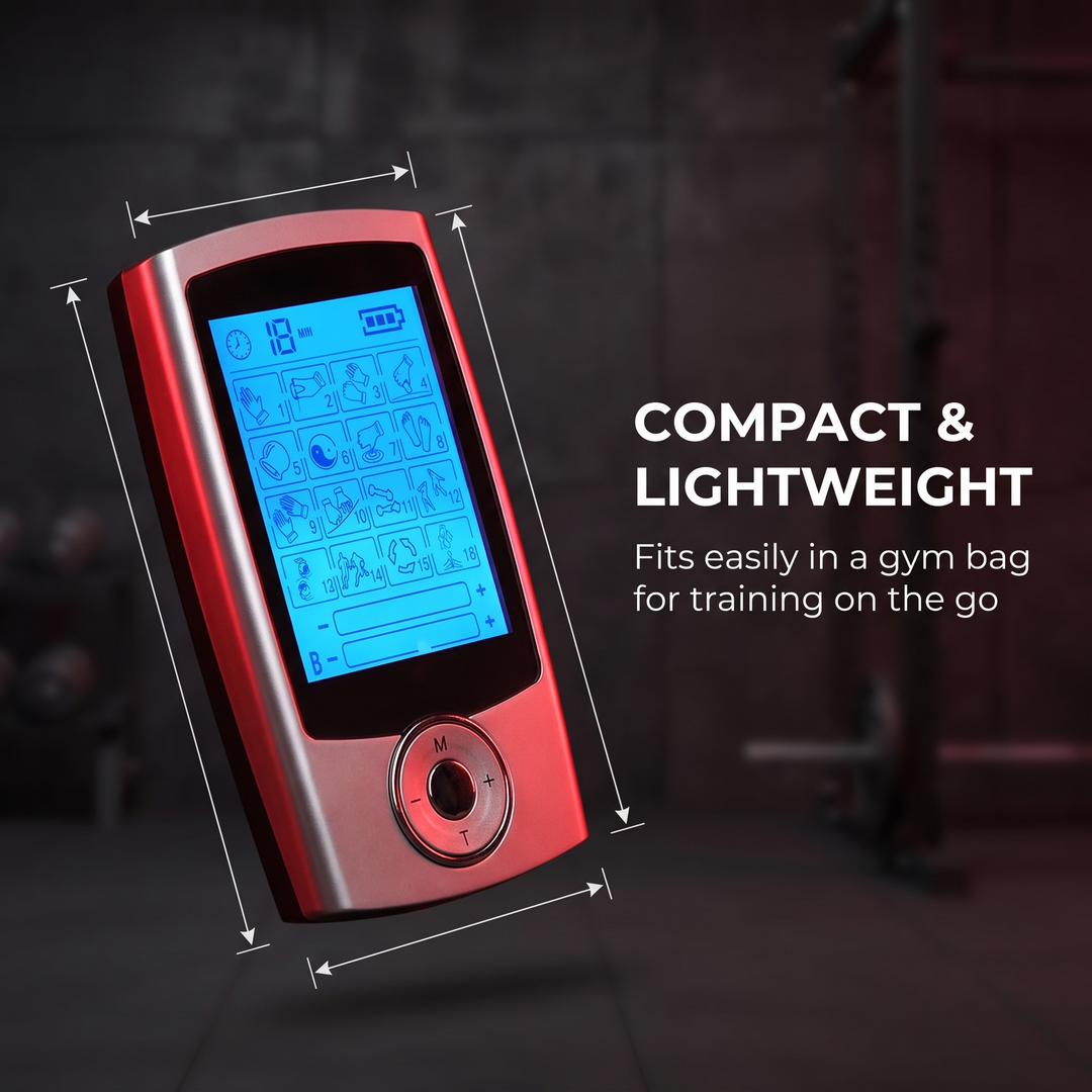 Compact lightweight EMS TENS muscle stimulator controller